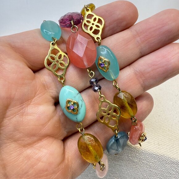 Lauren Ralph Lauren Bracelet Multi Strand Turquoise Blue‎ Beads Gold Tone - Picture 1 of 8